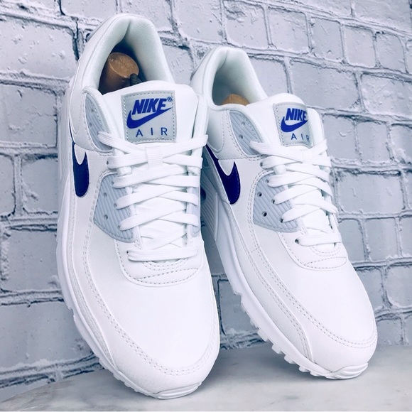 Nike Air Max 90 White Shoes Adult Unisex Blue Swoosh Sneakers DX0115-100 - Picture 2 of 11